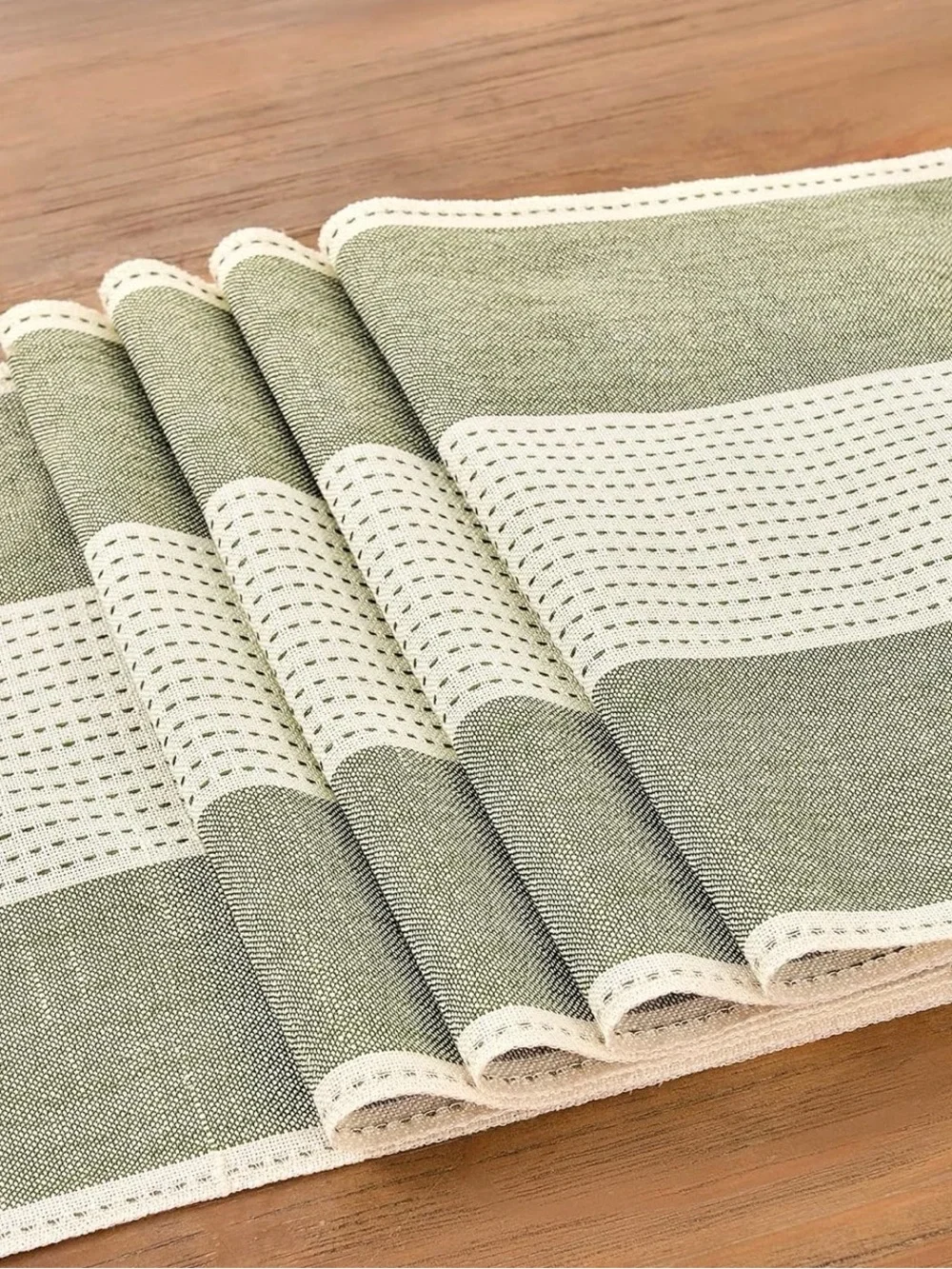 Sage Green & Cream Farmhouse Table Runner 13x72 Cotton Linen Boho